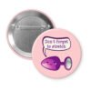 Pink button with a purple stretch toy illustration and 'Don't forget to stretch' text on a white background