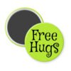 Green magnet with 'Free Hugs' text.