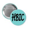 Blue button with 'HBIC' text on a white background