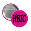 Pink button with 'HBIC' text on a white background