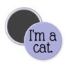 Purple magnet with the text 'I'm a cat.' printed in black.