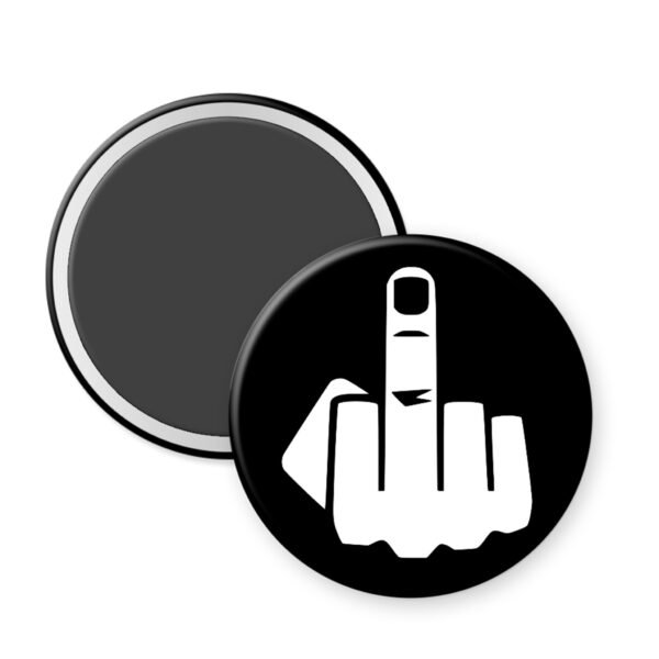 Magnet with a middle finger symbol on a black background