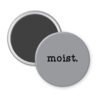 Grey magnet with the text 'moist.' printed in black.