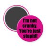 Pink magnrt with the text 'I'm not cranky. You're just stupid!' printed in black.