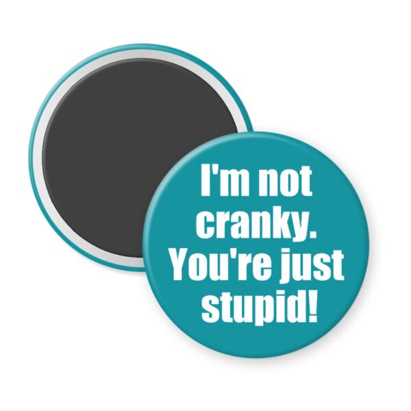 Magnet that says "I'm not cranky. You're just stupid!"