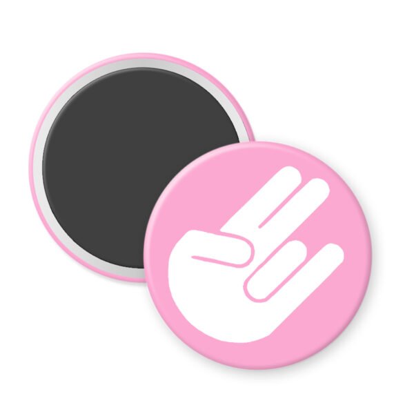 Pink magnet with the shocker symbol.