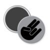 Grey magnet with the shocker hand gesture printed in black.
