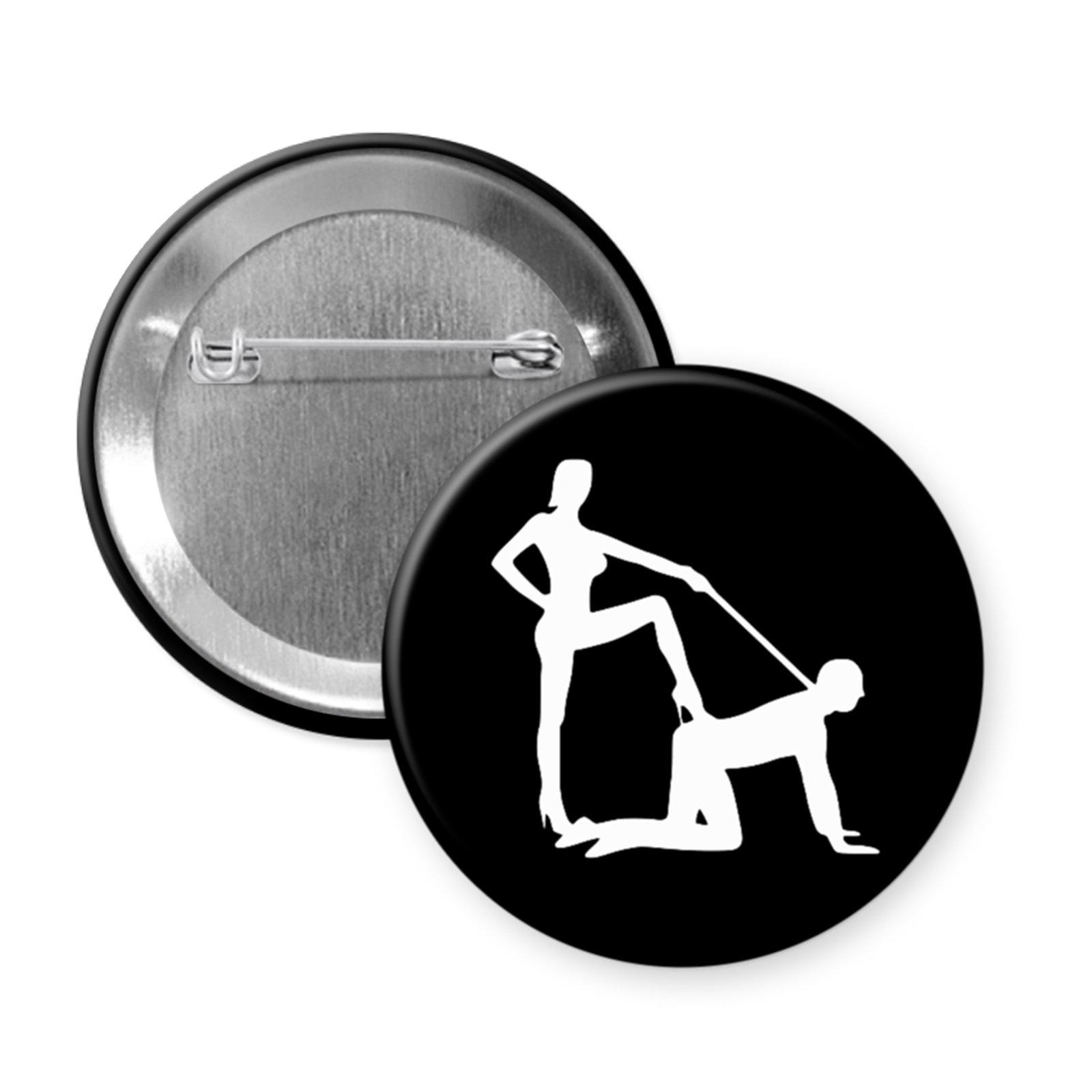 BDSM Power Dynamic Button or Magnet – Black Silhouette Design with Leash and Collar, Kink-Positive Statement