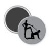 Grey magnet with silhouette image of a man on his hands and knees and a dominatrix holding his leash.