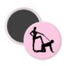 Light pink magnet with silhouette image of a man on his hands and knees and a dominatrix holding his leash.