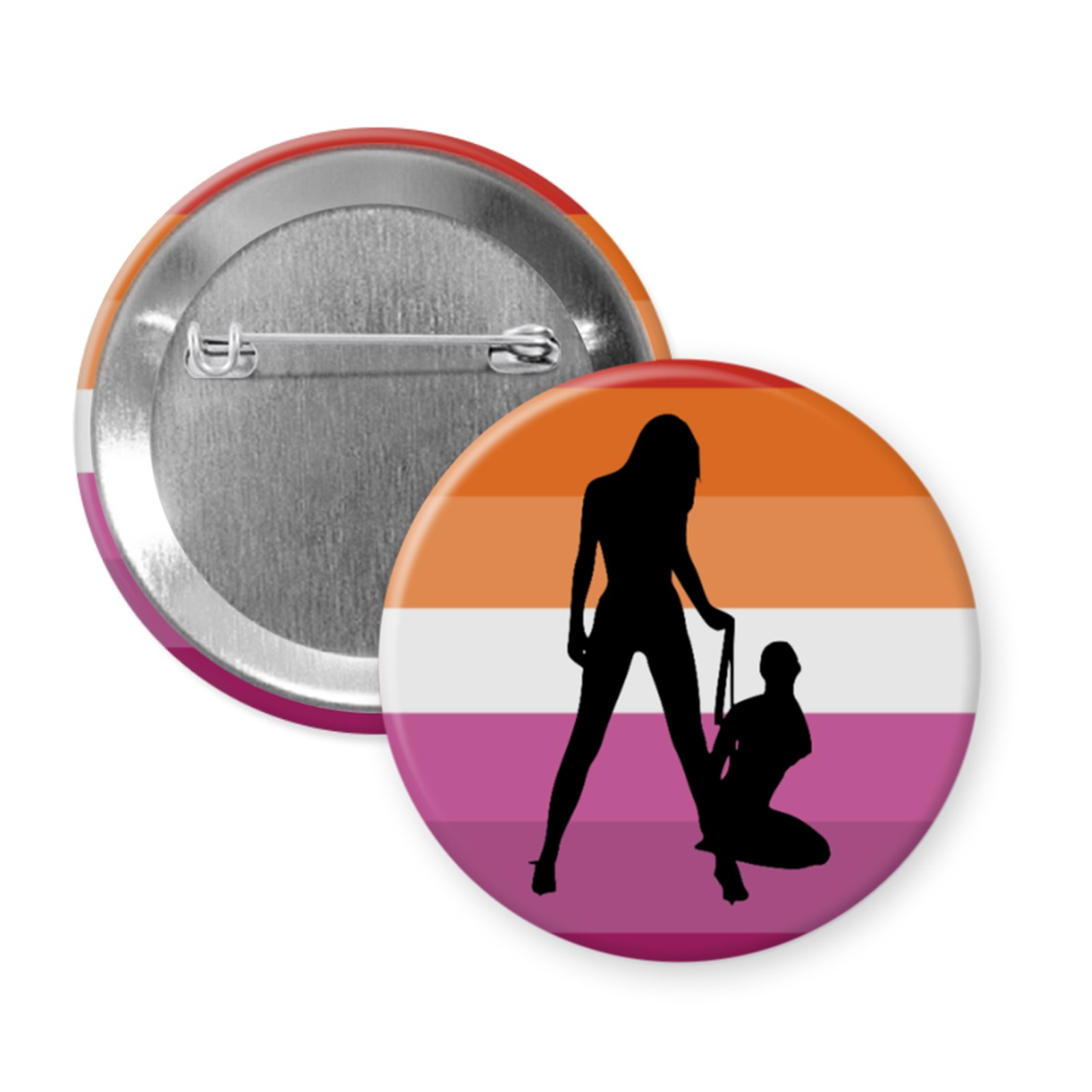 Lesbian BDSM Silhouette Button or Magnet – Kneeling Sub with Collar and Leash