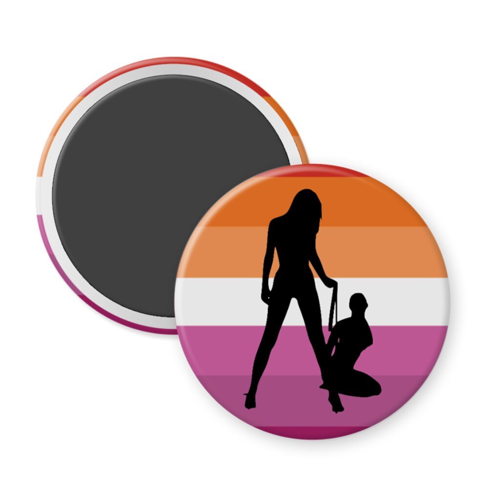 Magnet with silhouette design on a lesbian pride flag background