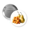 A white button with two yellow pears and a pile of golden brown potato tots.