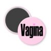 Pink magnet with the words "VAGINA" the i has a pink heart over it instead of a dot