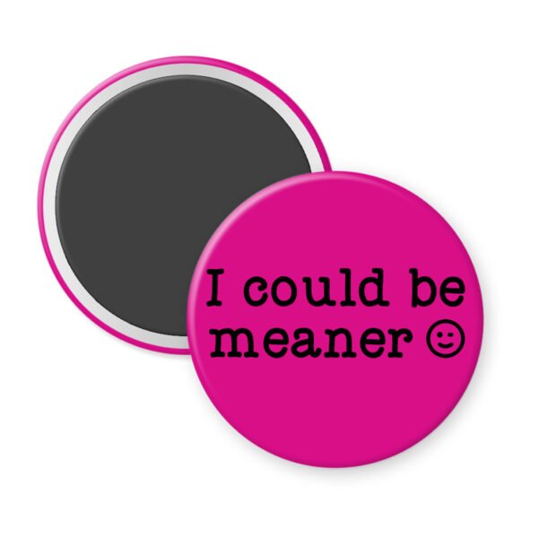 Pink magnet with the text 'I could be meaner'.