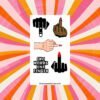 White sticker sheet featuring assorted middle‑finger hand graphics in different skin tones and styles, with ShamelessGoods.com branding at bottom.