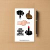 White sticker sheet featuring assorted middle‑finger hand graphics in different skin tones and styles, with ShamelessGoods.com branding at bottom.