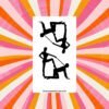Sticker sheet on a wooden surface beside a black pen, featuring two black silhouette BDSM‑themed designs showing dominant‑submissive poses with leash detail. Branding at bottom reads ShamelessGoods.com.