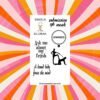 Sticker sheet on a wooden surface beside a black pen, featuring adult‑humor BDSM designs and phrases such as Vanilla is for ice cream, submissive ≠ weak, Ask me about my fetish, and a silhouette of a dominant‑submissive pose. Branding at bottom reads ShamelessGoods.com.