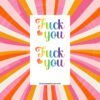 Rainbow “Fuck You” sticker sheet with colorful hearts and retro 90s aesthetic.