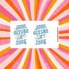 Sticker sheet with blue retro “Stop Giving a Fuck” designs and white daisies.