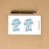 Sticker sheet with blue retro “Stop Giving a Fuck” designs and white daisies.