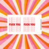 Sticker sheet with stacked red “Fuck You” text styled like a plastic grocery bag design.