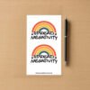 Sticker sheet with two colorful designs showing a retro rainbow with orange, yellow, and blue stripes and the bold text Spread Negativity with small stars.