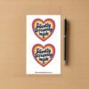 Sticker sheet with two heart‑shaped designs featuring colorful retro outlines in pink, orange, and yellow with the text Silently Screaming inside.
