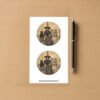 Sticker sheet with two round sepia designs showing a vintage witch with a black cat beside her and the text Is He Dead Yet.