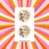Sticker sheet with two round vintage designs showing a child holding a small flag beside the text One day we will wake up and he will be dead.