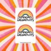 Sticker sheet with two colorful designs showing a retro rainbow with orange, yellow, and blue stripes and the bold text Spread Negativity with small stars.