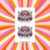 Sticker sheet with two colorful designs showing a rainbow surrounded by flowers, stars, and moons with the text Bad Vibes Only across the center.