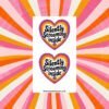 Sticker sheet with two heart‑shaped designs featuring colorful retro outlines in pink, orange, and yellow with the text Silently Screaming inside.