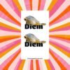 Sticker sheet featuring two large carp fish stickers with the word “Diem” printed across each fish.