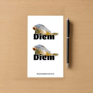 Sticker sheet featuring two large carp fish stickers with the word “Diem” printed across each fish.